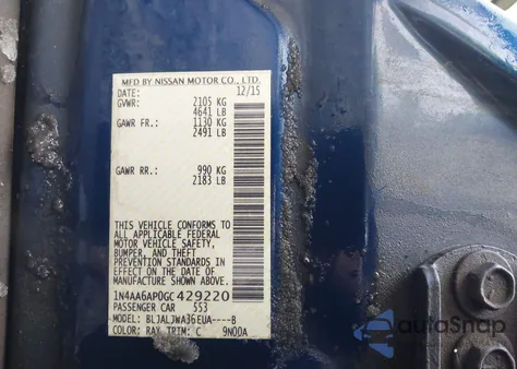 2016 Nissan Maxima 3.5 Sv из США, поврежденный, VIN 1N4AA6AP0GC429220